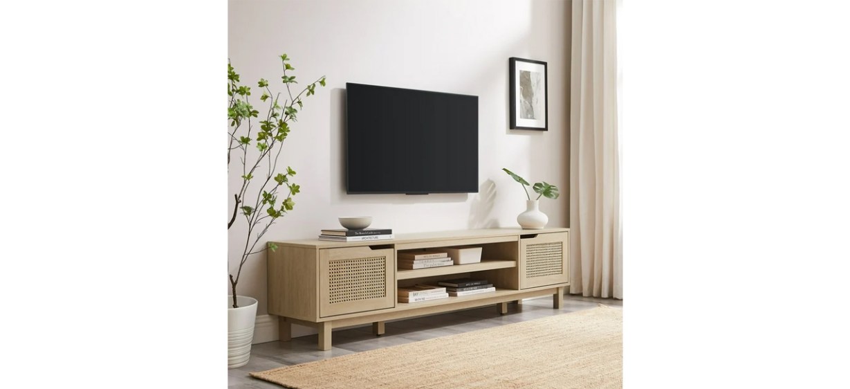 Walker Edison Boho 2-Door Rattan TV Stand