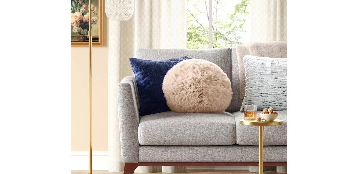 Long Faux Fur Round Throw Pillow - Threshold