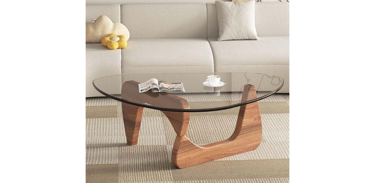 Triangle Glass Coffee Table with Wooden Base