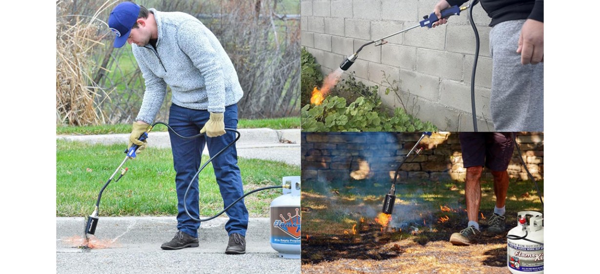 Collage of people using Flame King Heavy-Duty Propane Torch