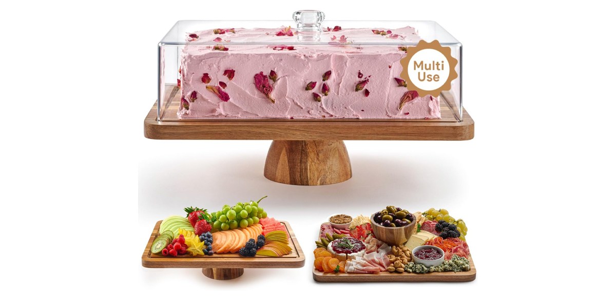 HOMESPHERE Acacia Wood Cake Stand with Lid