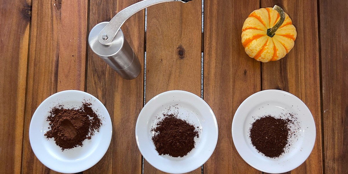 JavaPresse Manual Stainless Steel Coffee Grinder on wooden background