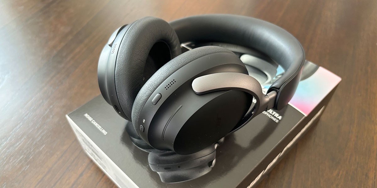Bose QuietComfort Ultra Headphones resting on product box