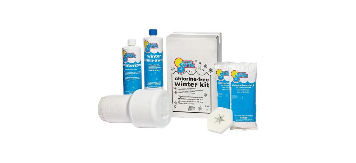 A set of three pool chemicals and a floater