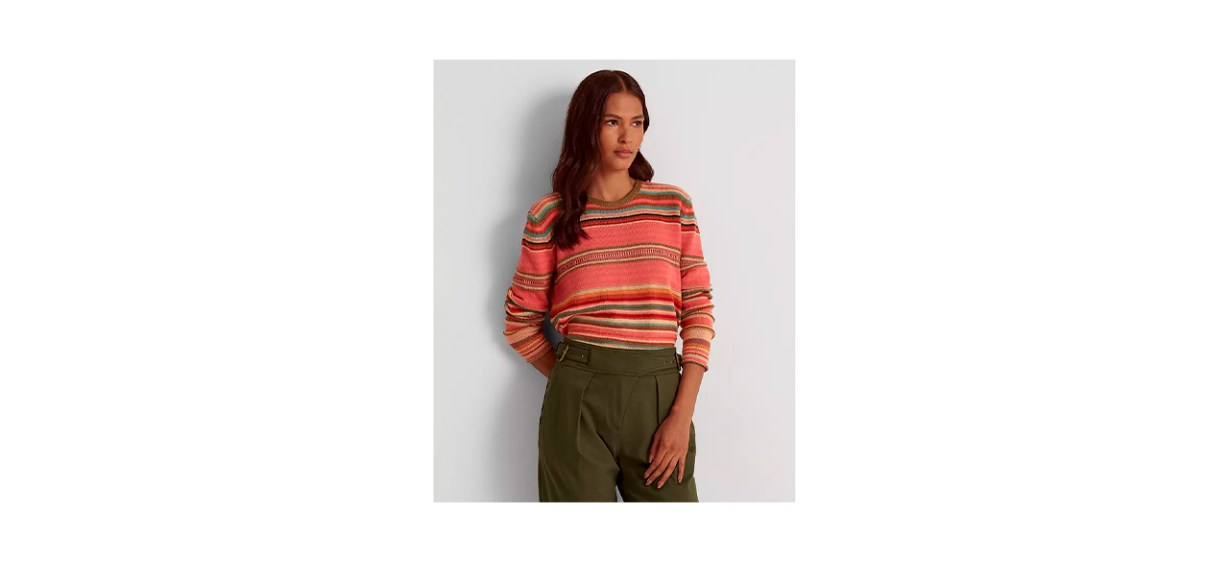 Best Lauren Ralph Lauren Petite Striped Cotton-Blend Sweater Best Lauren Ralph Lauren Petite Striped Cotton-Blend Sweater