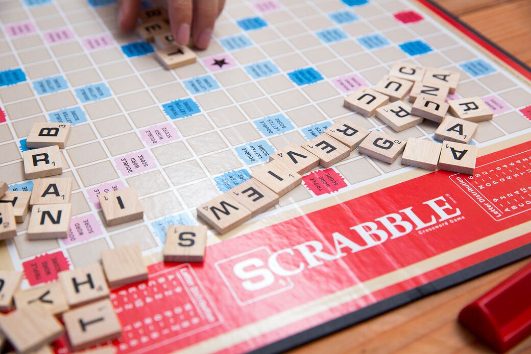 Scrabble board with letter pieces 