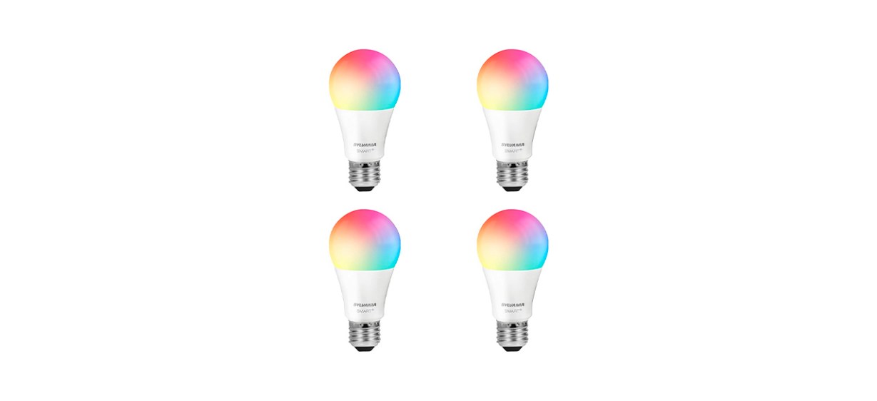 Four multicolored light bulbs