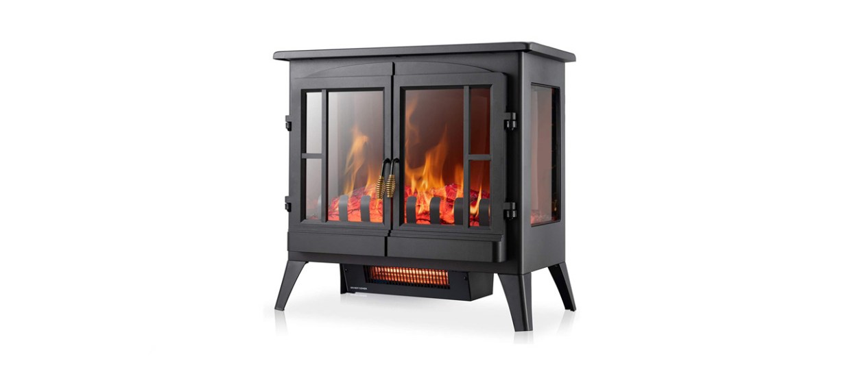 best Xbeauty Electric Fireplace Freestanding Stove, black, on white background
