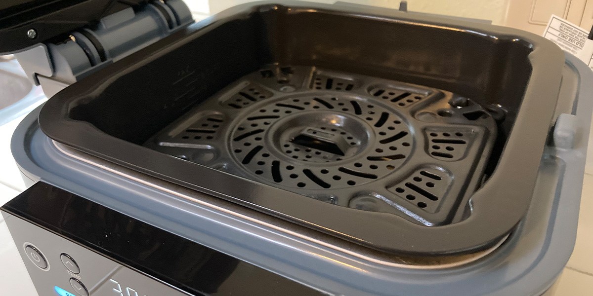 Open Ninja Speedi showing cooking compartment Open Ninja Speedi showing cooking compartment