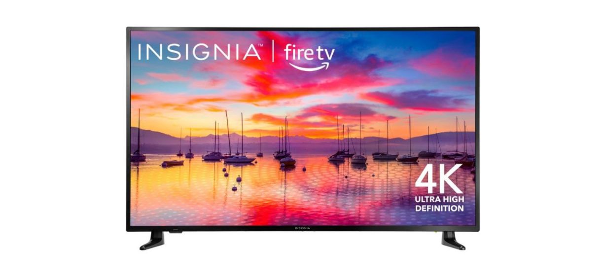 Insignia Class F30 Series NS-55F301NA25 LED TV (55-Inch) on white background; text reads &quot;Insignia Fire TV 4K High Definition&quot;