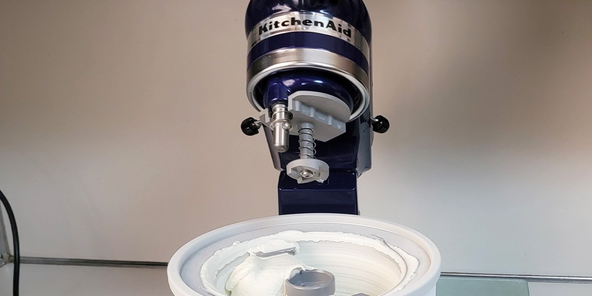 KitchenAid Ice Cream Maker Attachment with ice cream inside bowl KitchenAid Ice Cream Maker Attachment with ice cream inside bowl