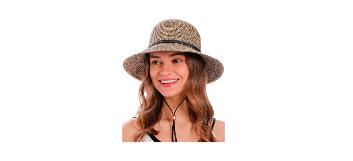 Simplicity Wide-Brim Straw Sun Hat With Lanyard Simplicity Wide-Brim Straw Sun Hat With Lanyard
