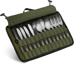 Wealers 13 Piece Stainless Steel Family Cutlery Picnic Utensil Set with Travel Case