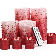 Furora Lighting Red Glittery Flameless Candles with Remote