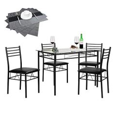 VECELO Black Dining Table with 4 Chairs