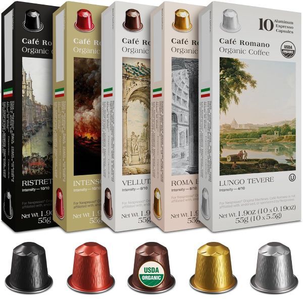 Café Romano Organic USDA Espresso Pods for Nespresso Original Machine