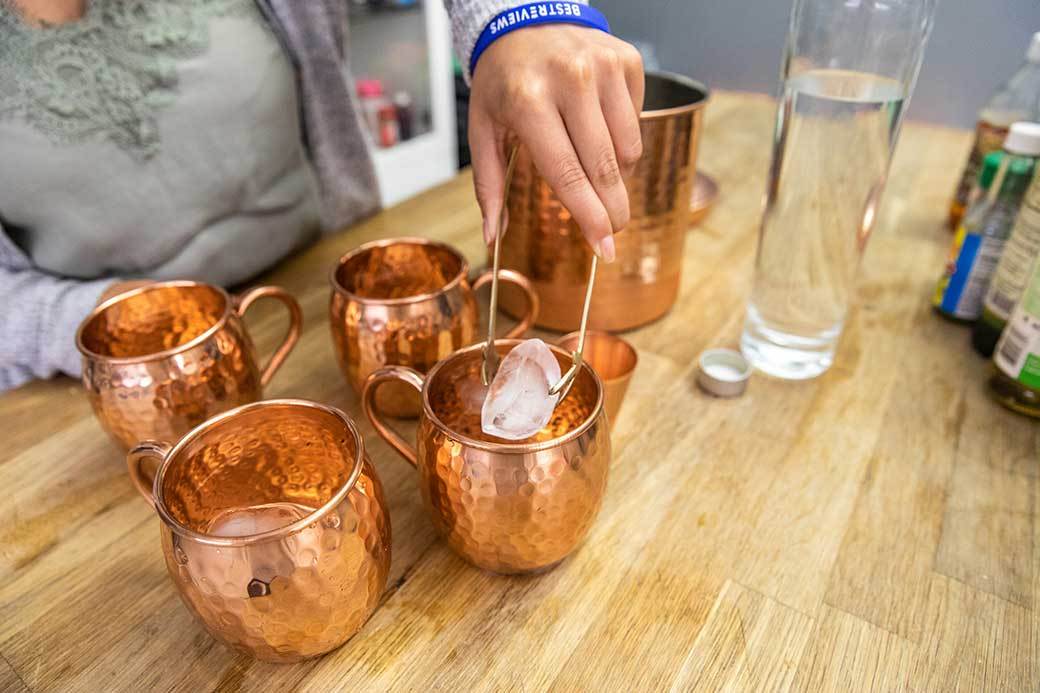 Benicci Moscow Mule Copper Mugs - Set of 2 - 100% Handcrafted - Food Safe Pure Solid Copper Mugs - 16 oz Gift Set with Bonus - Highest Q