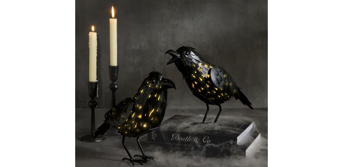Metal Crow Lantern, Set of Two
