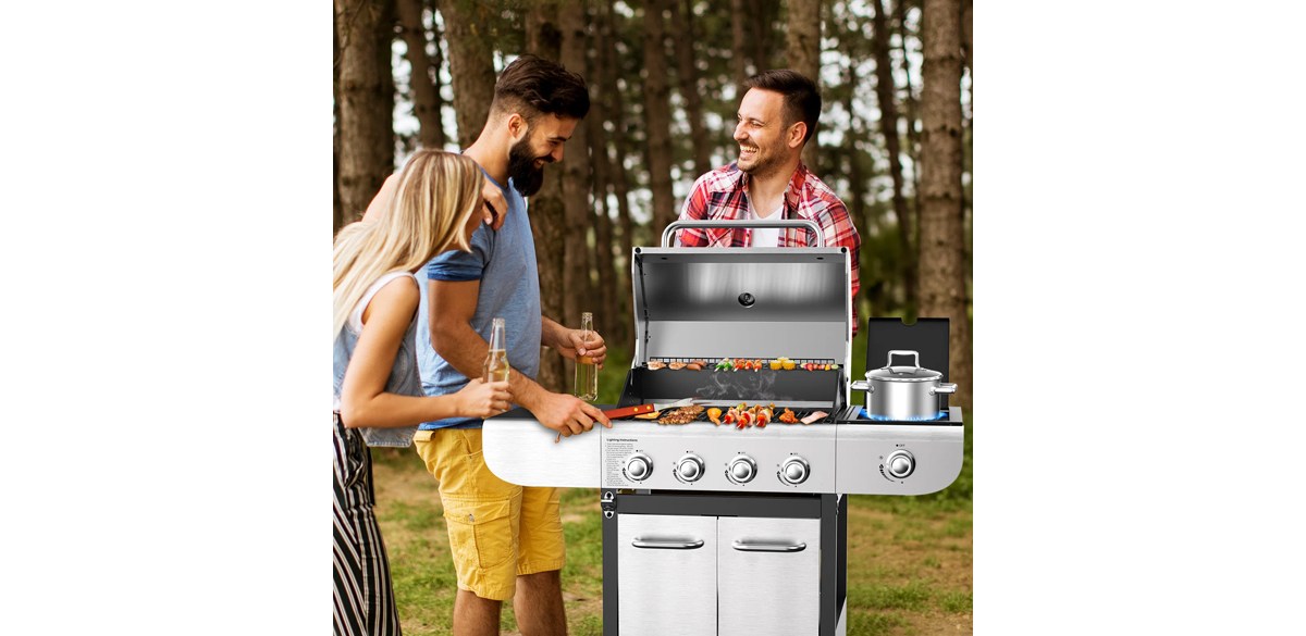 R.W.FLAME 4+1 Burner  Propane Grill with Extra Side Burner