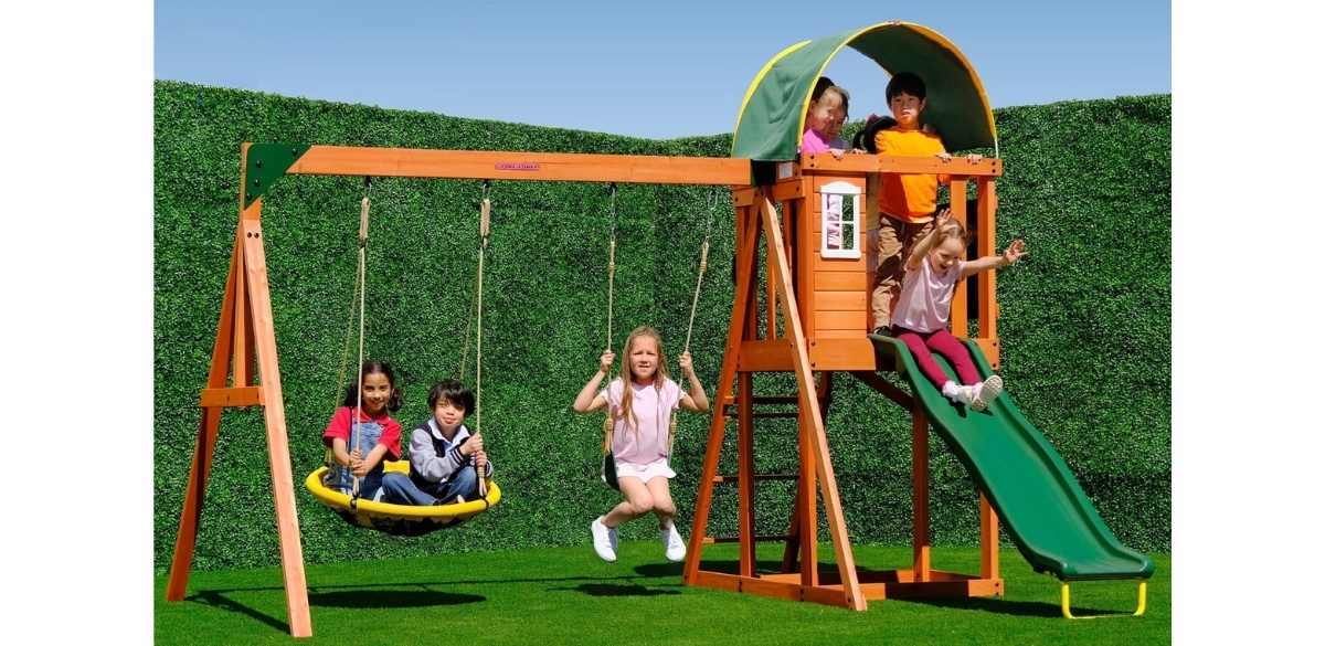 Sportspower Amelia Wooden Swing Set with 2-Person Saucer