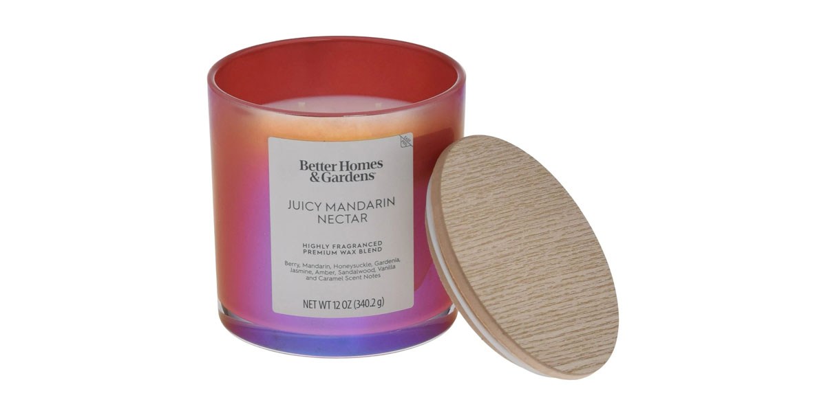 Better Homes &amp; Gardens Juicy Mandarin Nectar Scented 2-Wick 12oz Iridescent Jar Candle