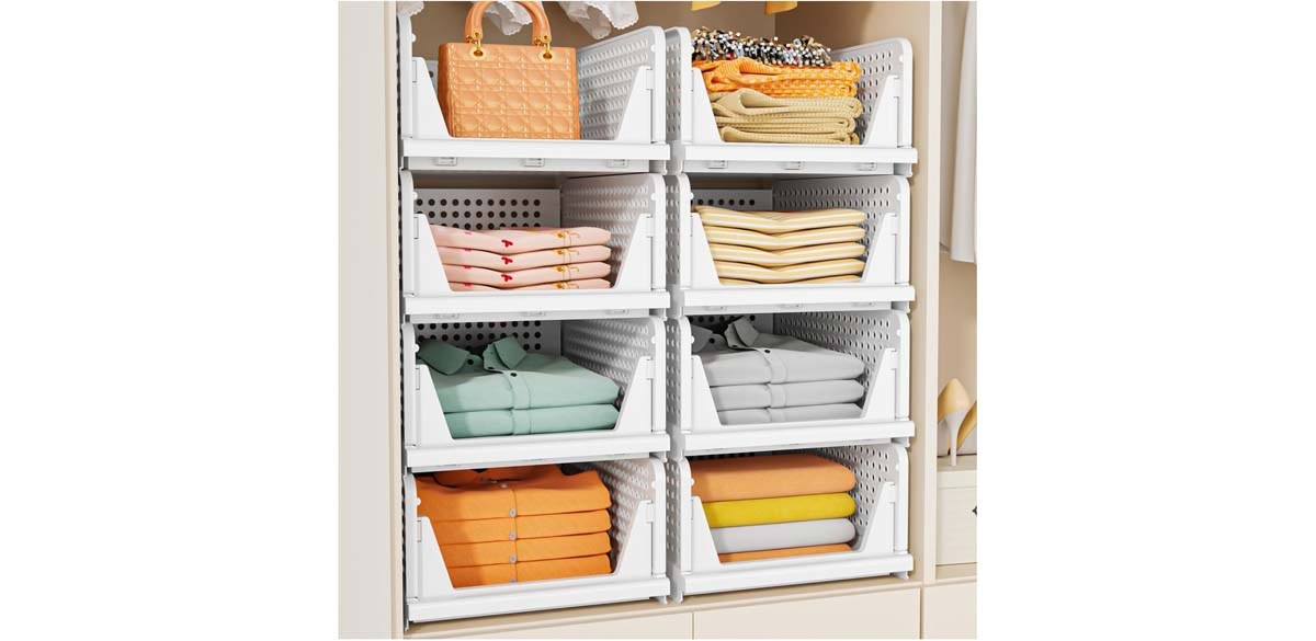 SNSLXH 5 Pack Stackable Closet Storage Basket