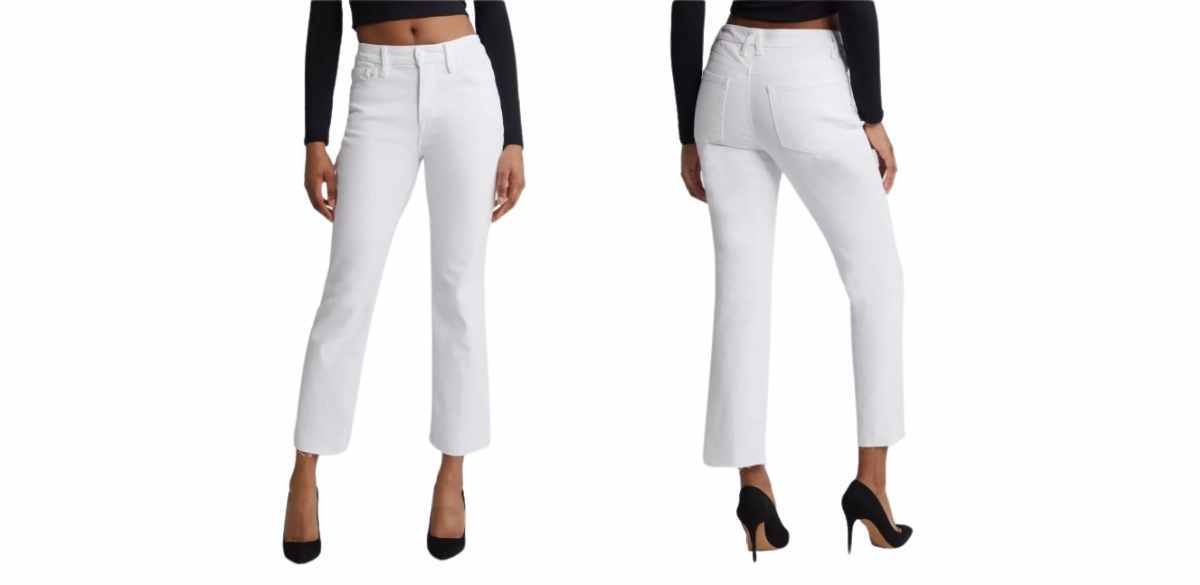 Good American Good Straight High Waist Raw Hem Straight Leg Jeans