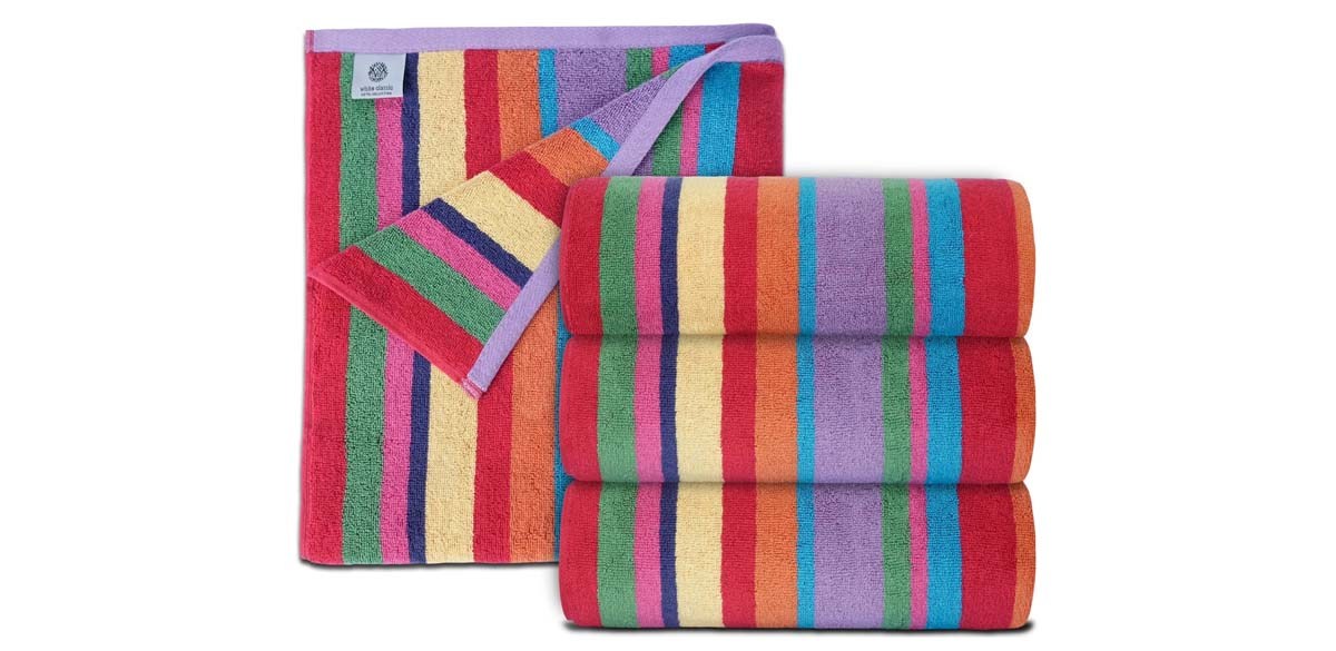 White Classic Luxury Rainbow Striped Cotton Beach Towels