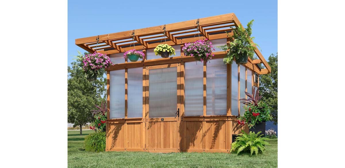 Backyard Discovery Poppy 11 x 7 Cedar Wood and Polycarbonate Walk-In Greenhouse Kit with Exhaust Fan