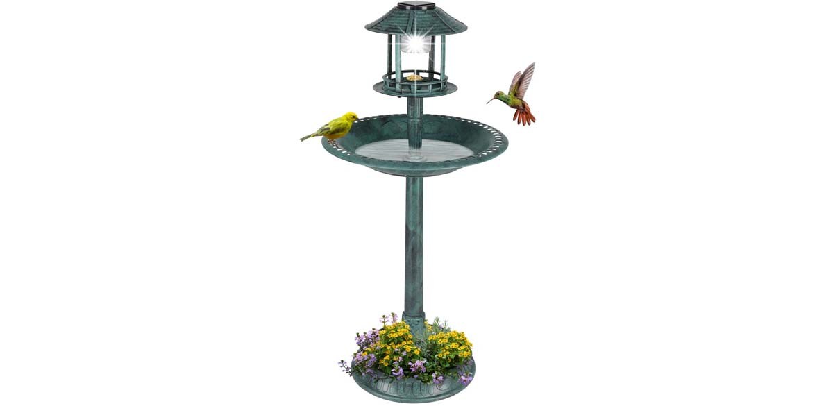 Laurel Foundry Modern Farmhouse Hiles Polypropylene Birdbath with Solar Light