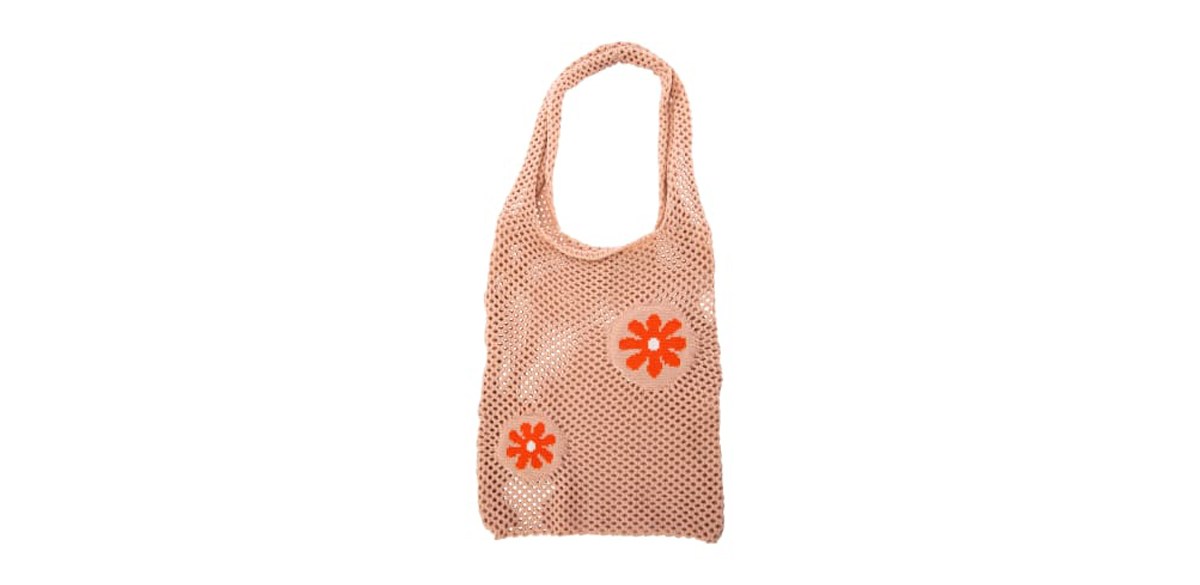 Crochet Mesh Tote Bag in Beige