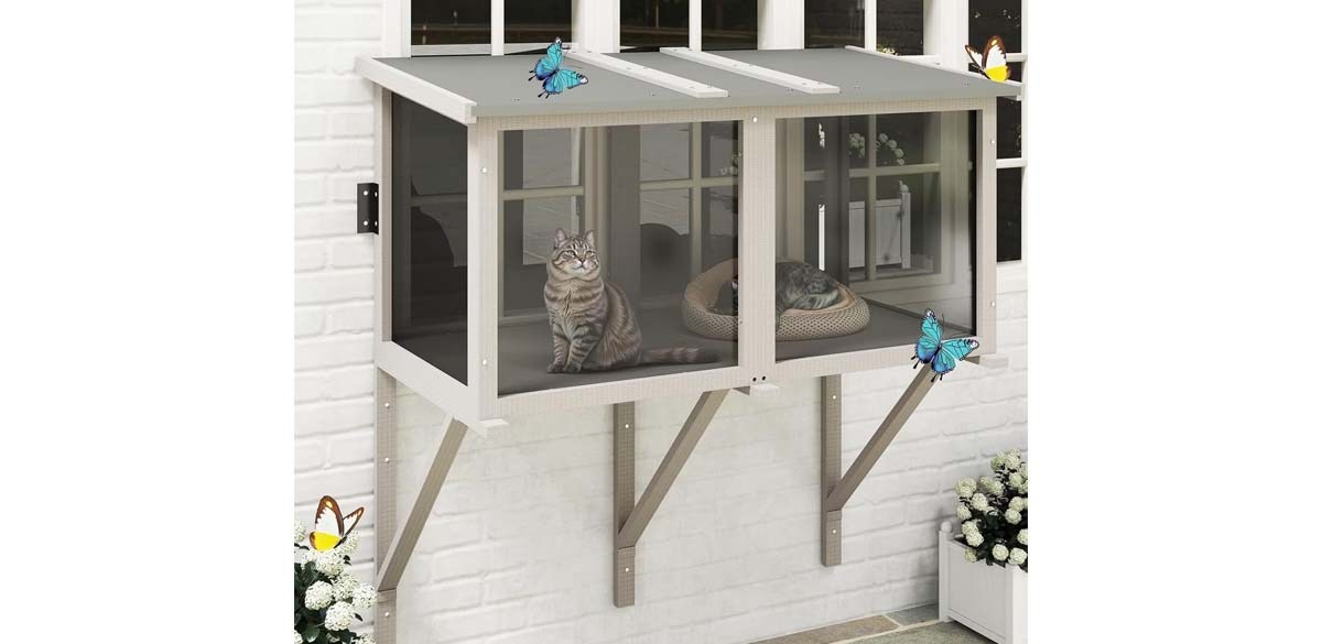 Petscosset 46-in Outdoor Wooden Cat Window Box Catio, Gray