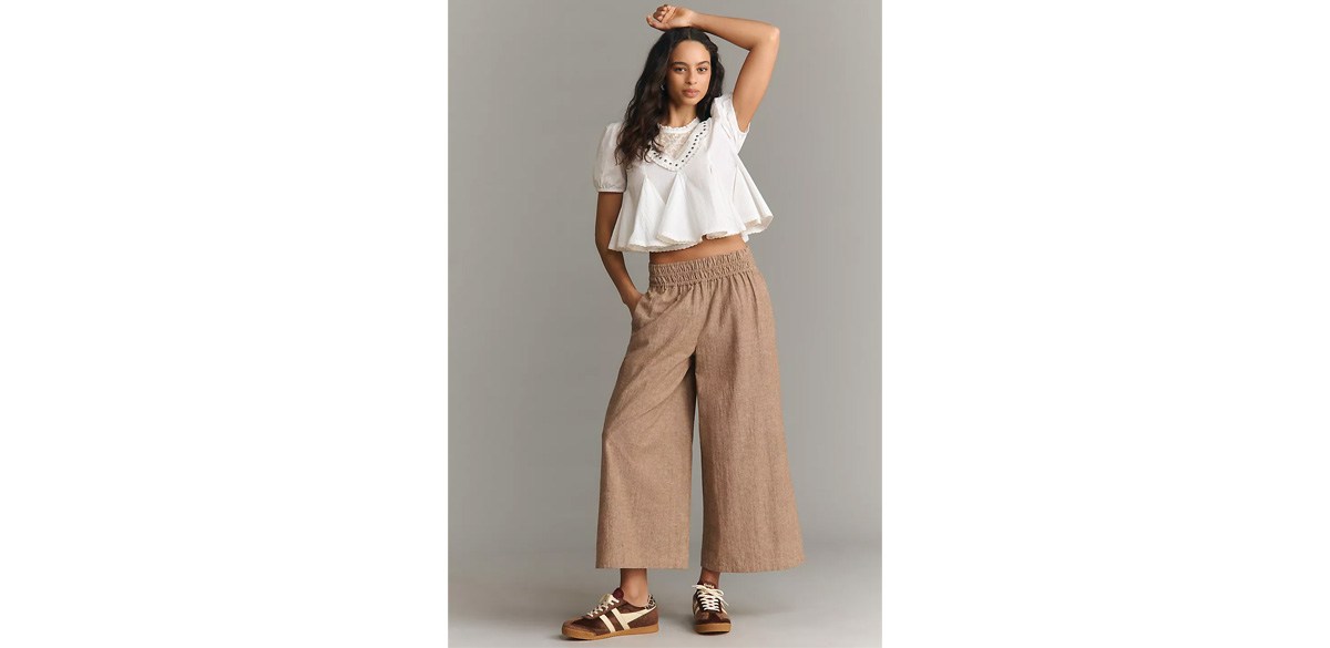 Somerset Cotton-Linen Striped Pull-On Pants