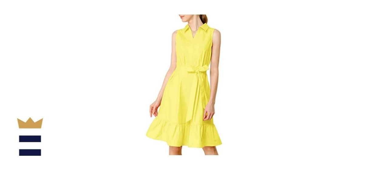 Allegra K Women's Cotton Casual Ruffled Shirt Dress with Belt