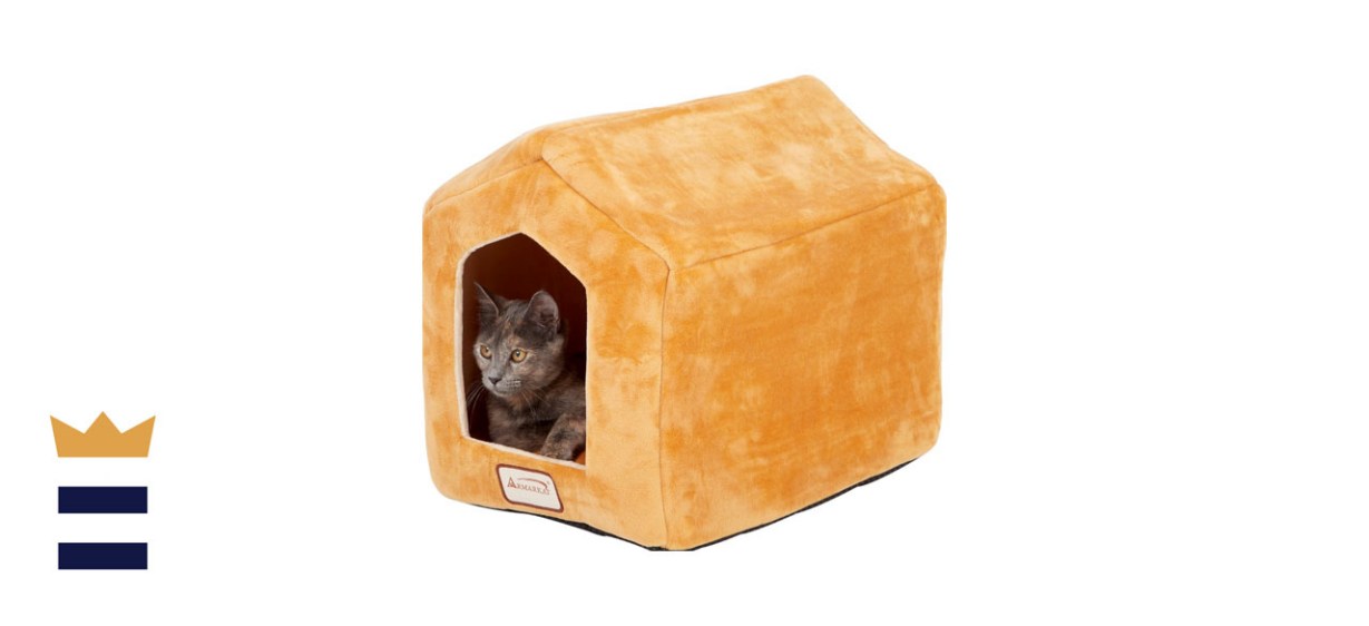 Armarkat Covered Beige Velvet Fabric Cat Cave and Dog Bed