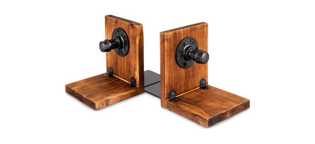 ATPIEN Rustic Wooden Bookends for Heavy Books