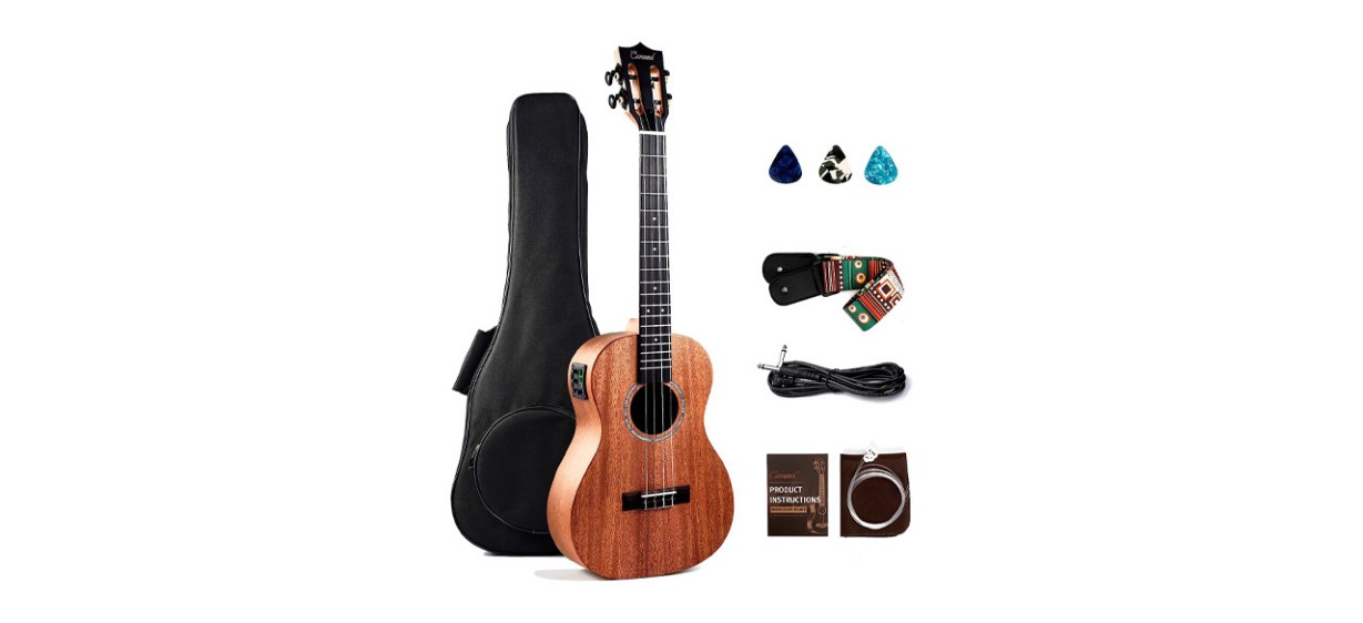 Caramel Baritone Electric Ukulele on white background