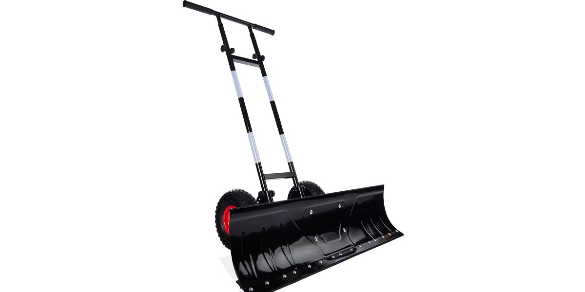 Best Choice Products 36in Galvanized Blade Heavy-Duty 2-Wheel Snow Pusher Hand Plow