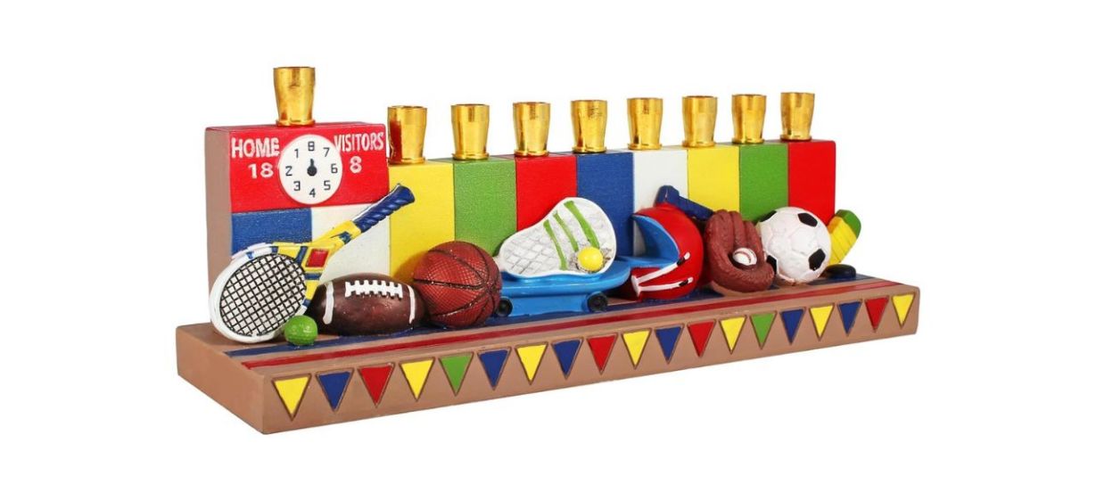 Aviv Judaica Hanukkah Sports Menorah for kids on white background