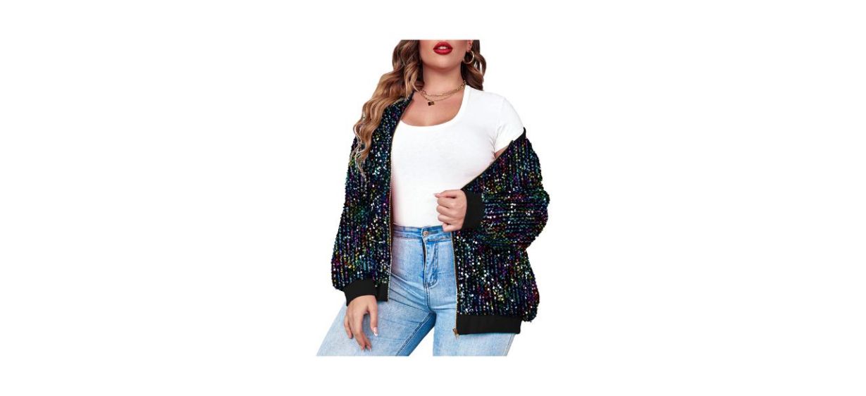 Best Involand Womens Plus Size Sequin Jacket