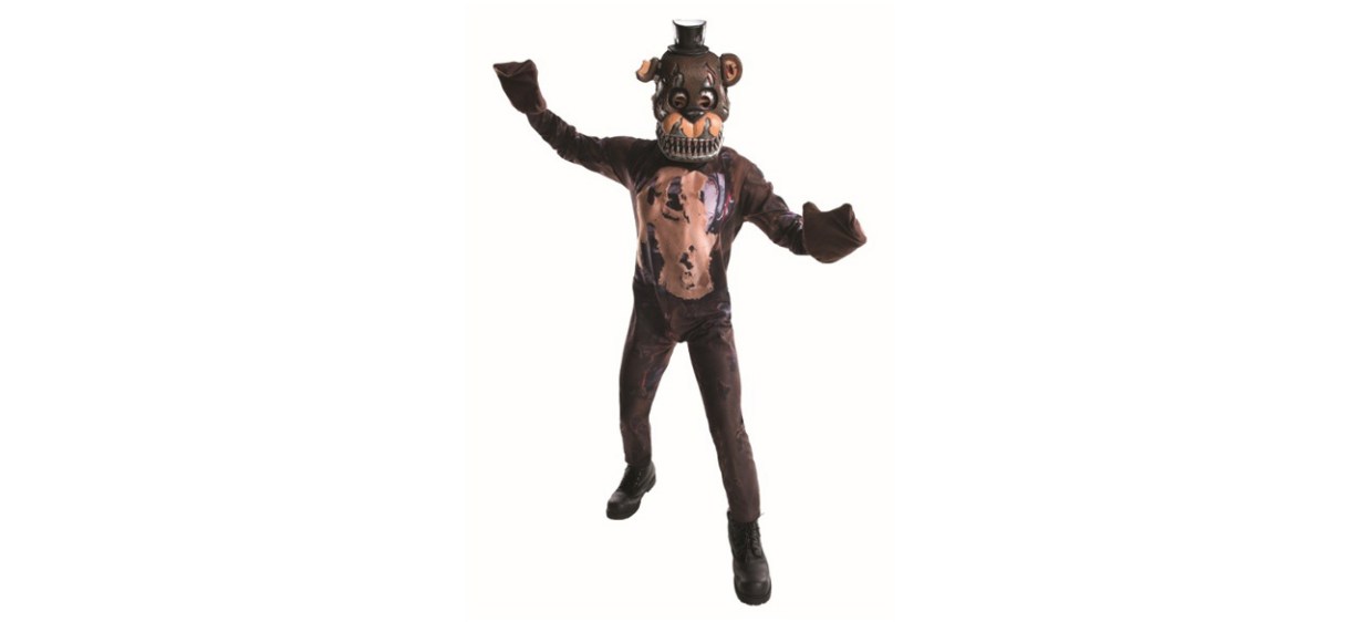 A child dressed in a  Five Nights at Freddy’s Nightmare Freddy costume