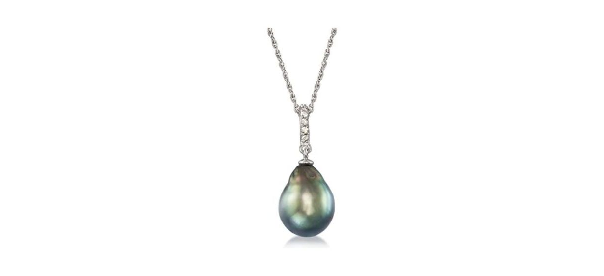 Best Ross-Simons Black Cultured Tahitian Pearl Pendant Necklace with Diamond