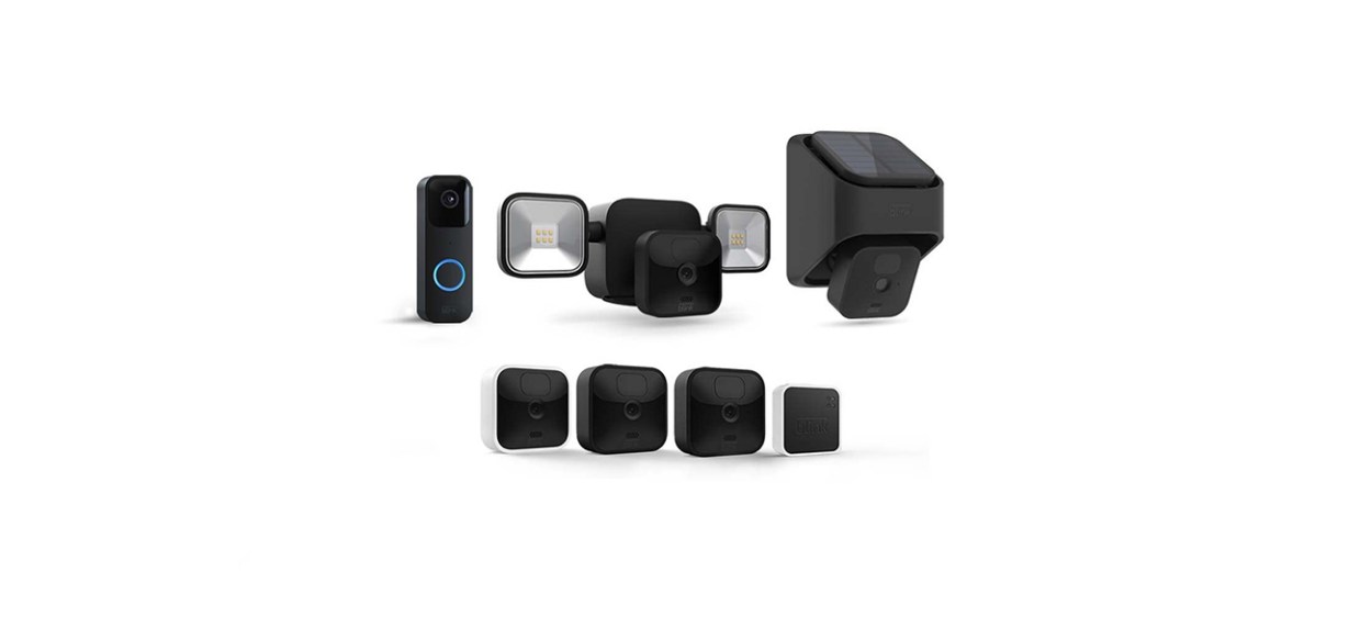 Blink Video Doorbell, Floodlight Mount, And Solar Panel Charging Mount With Outdoor And Indoor Cameras