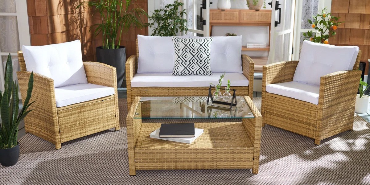 Brayden Studio Anyuta Wood 4-Person Patio Conversation Sets with Cushions
