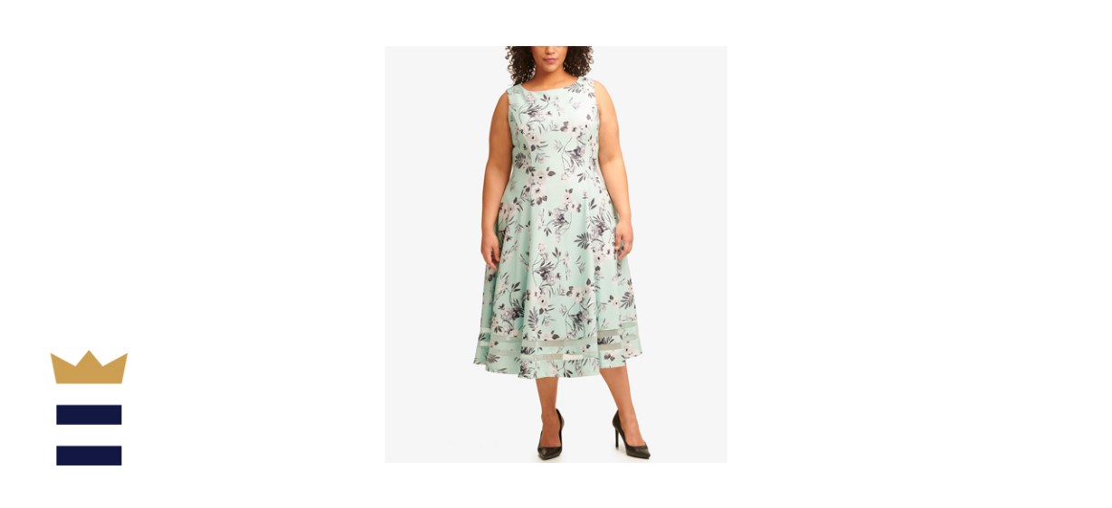 Calvin Klein Plus-Size Floral-Print Illusion-Striped Dress