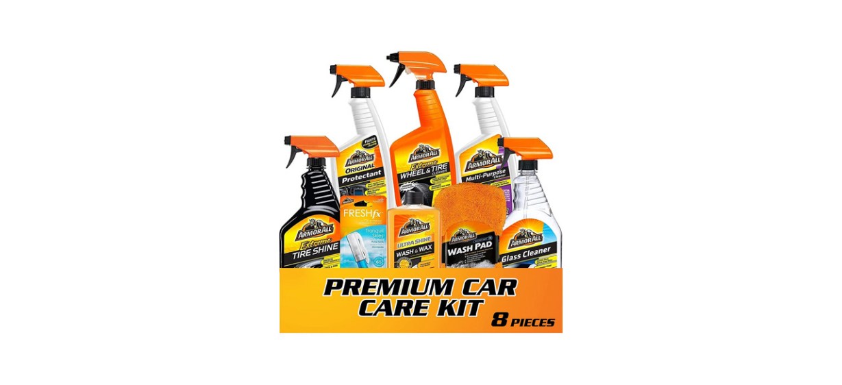 Armor All Premier Car Care Kit, Includes Car Wax & Wash Kit, Glass Cleaner,  Car Air Freshener, Tire & Wheel Cleaner (8 Piece Kit)