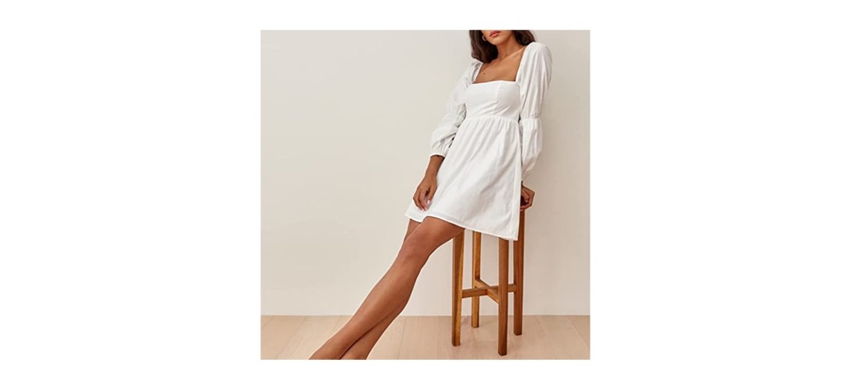 Exlura Womens Square Neck Dress Long Puff