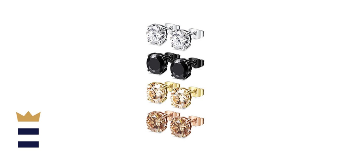 FIBO STEEL Stainless Steel Stud Earrings (4 Pack)