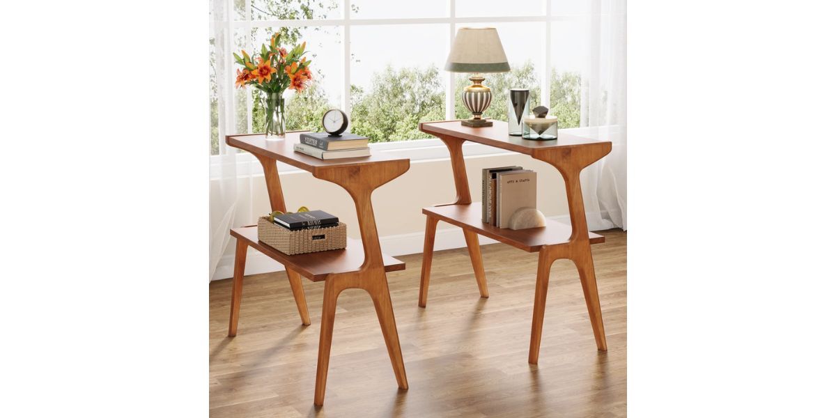 George Oliver Nekayla Slim End Table with Solid Wood Legs (Set of 2)