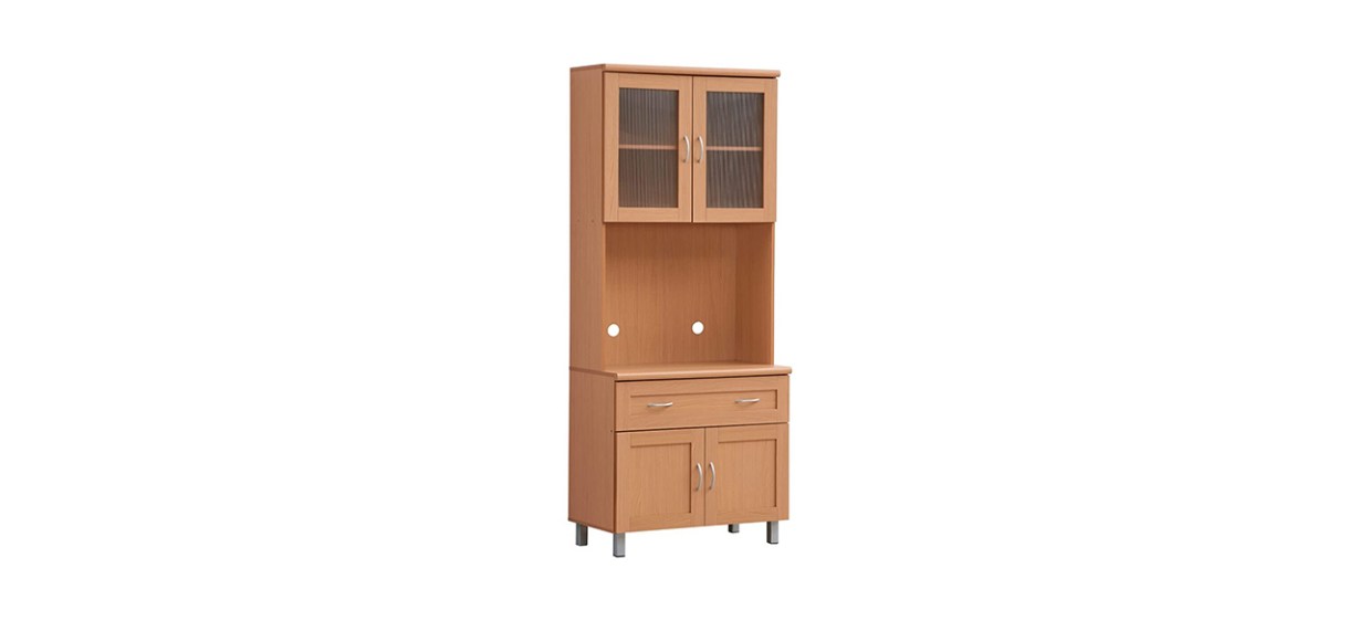 Hodedah Tall Standing Kitchen Cabinet with Large Open Space for Microwave